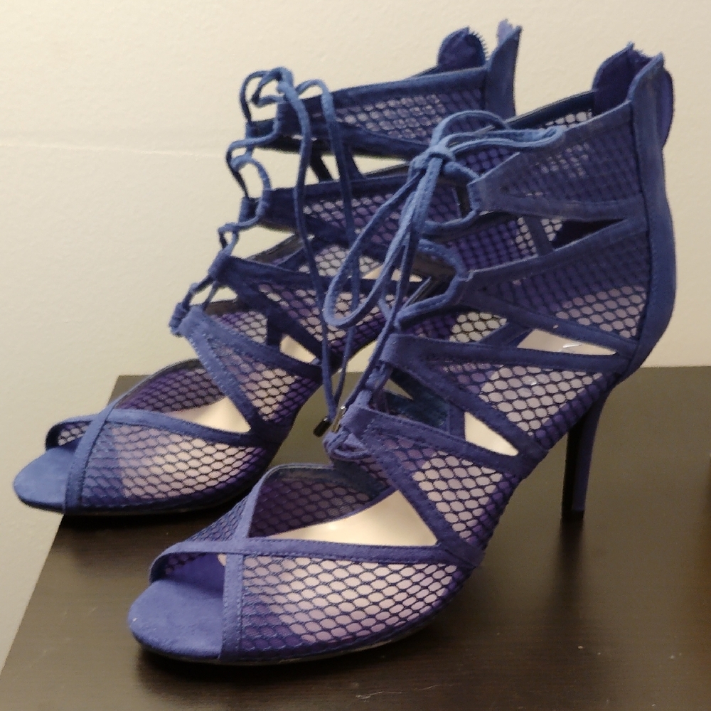 Nine West Strappy Blue Mesh Heels